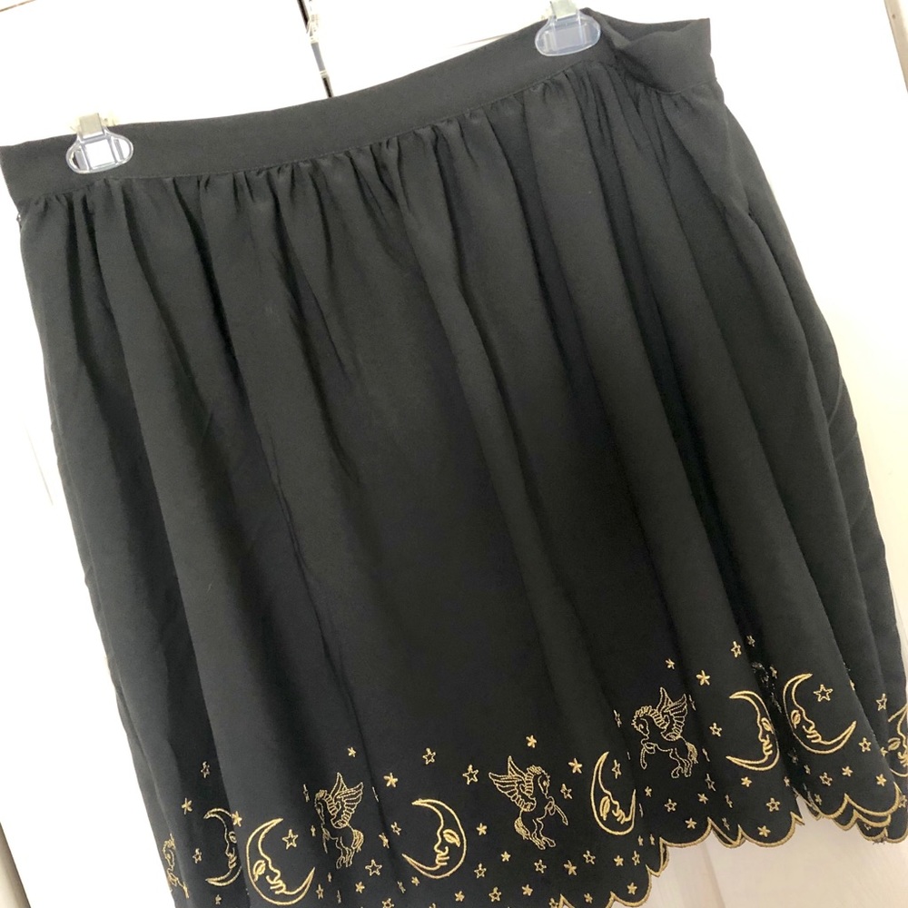 Modcloth Black A-Line Skirt with Gold Celestial Design